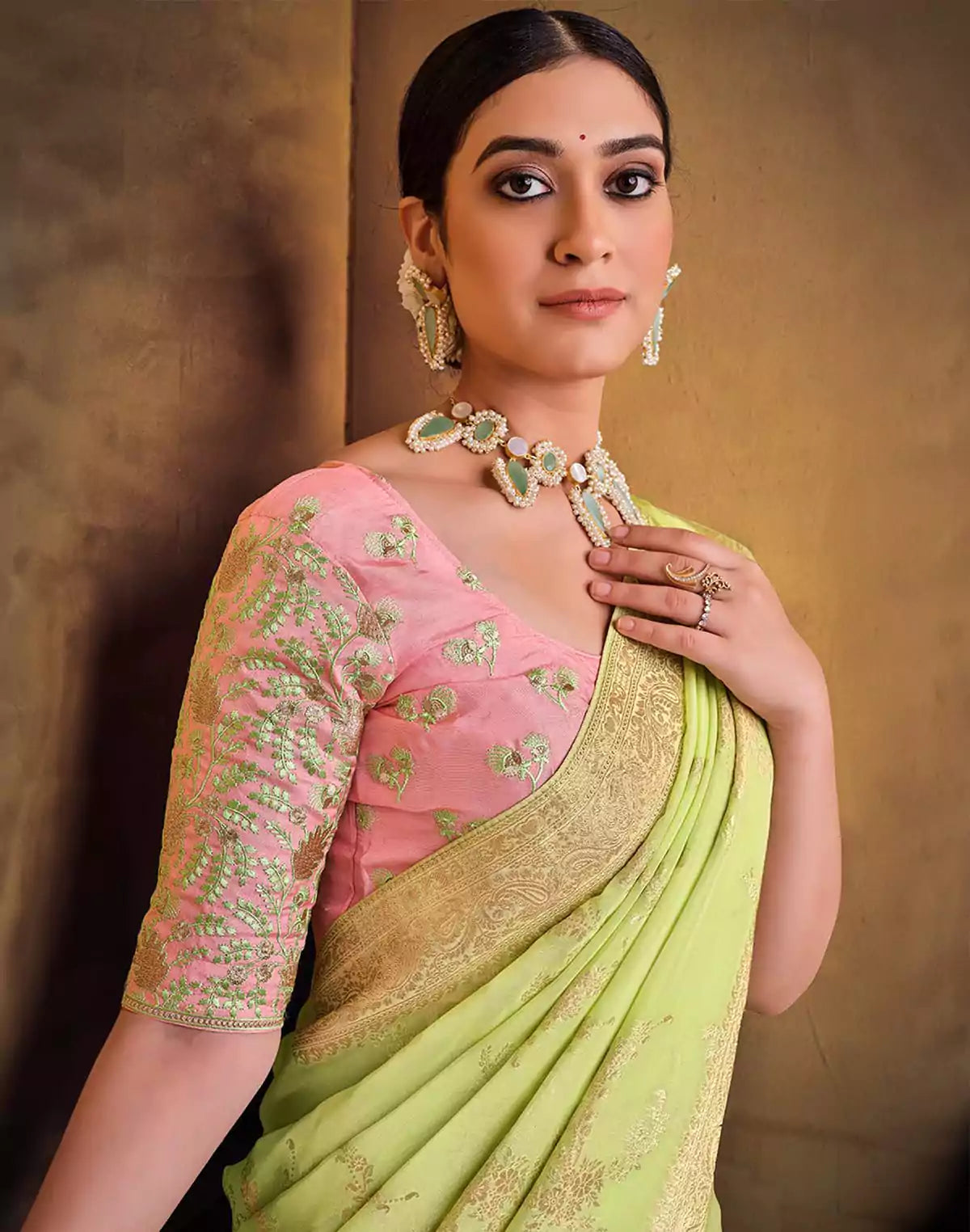 Image of Elegant Light Green Dola Silk Saree