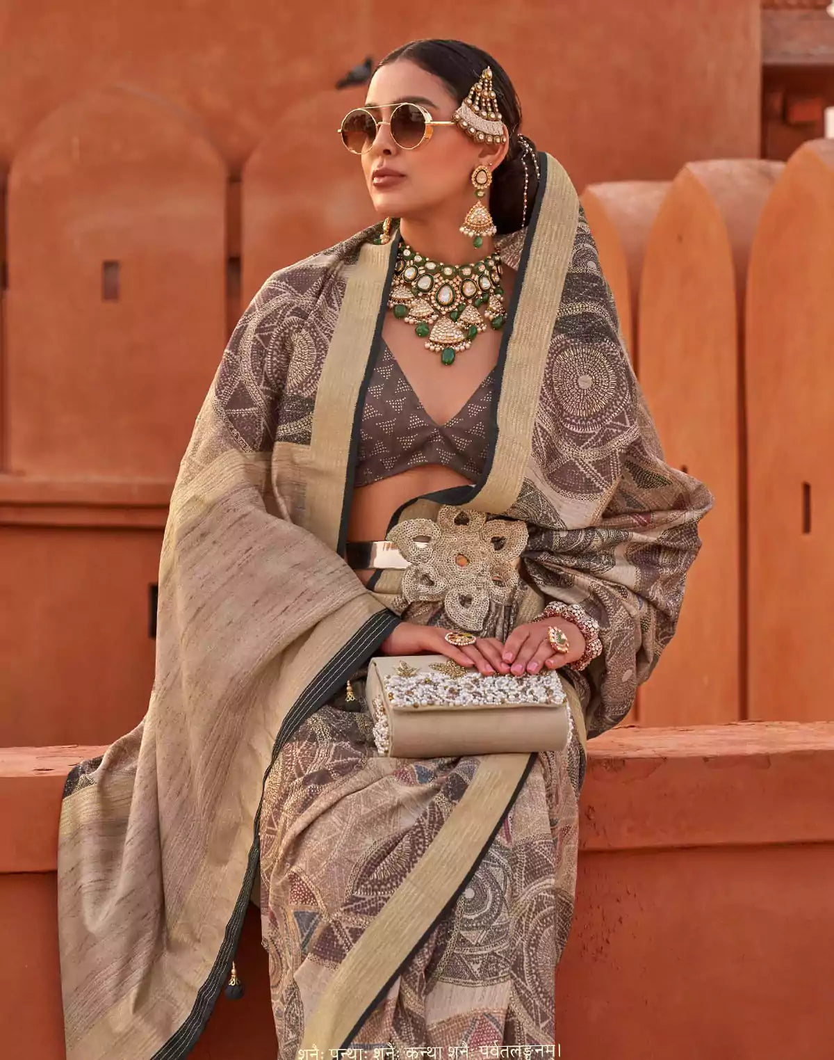 Image of Beige Color Graphic Printed Classic Jute Silk Saree