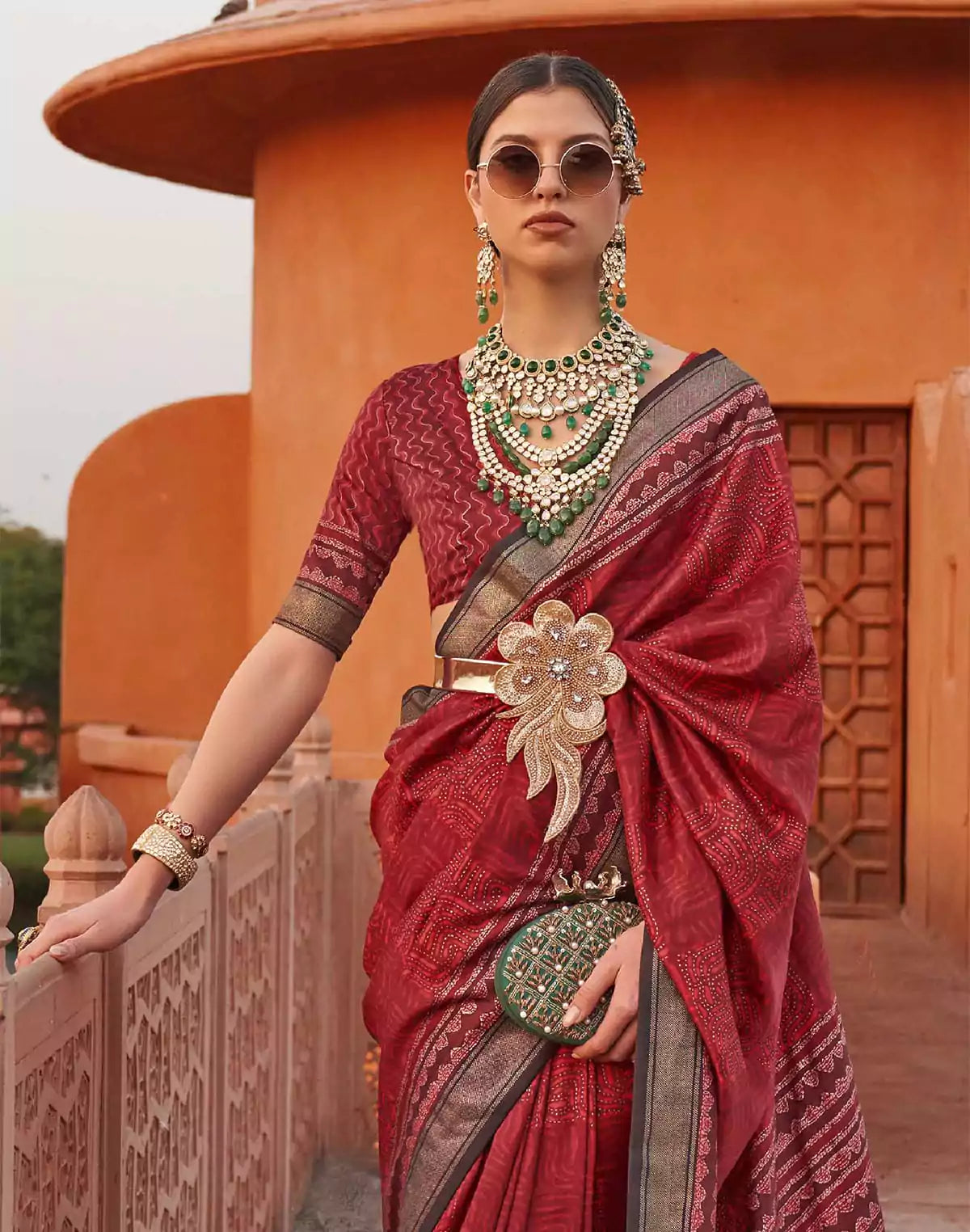 Image of Red Color Graphic Printed Classic Jute Silk Saree