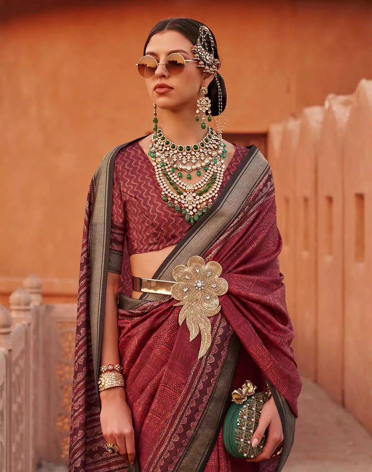 Image of Red Color Graphic Printed Classic Jute Silk Saree