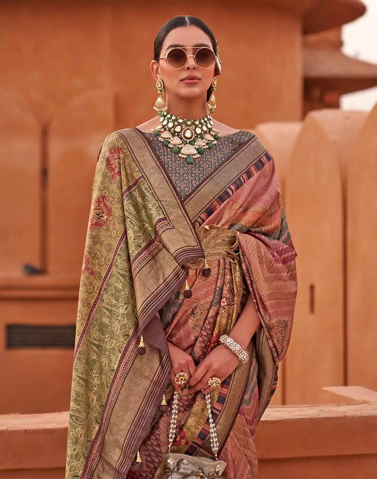 Image of Orange Designer Jute Silk Saree With Madhubani Boarder and Pallu