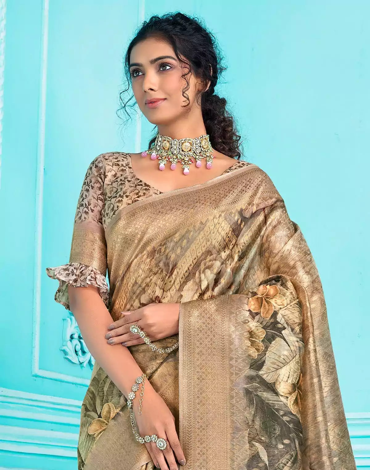 Image of Digital Print with Zari weaving Organza Saree