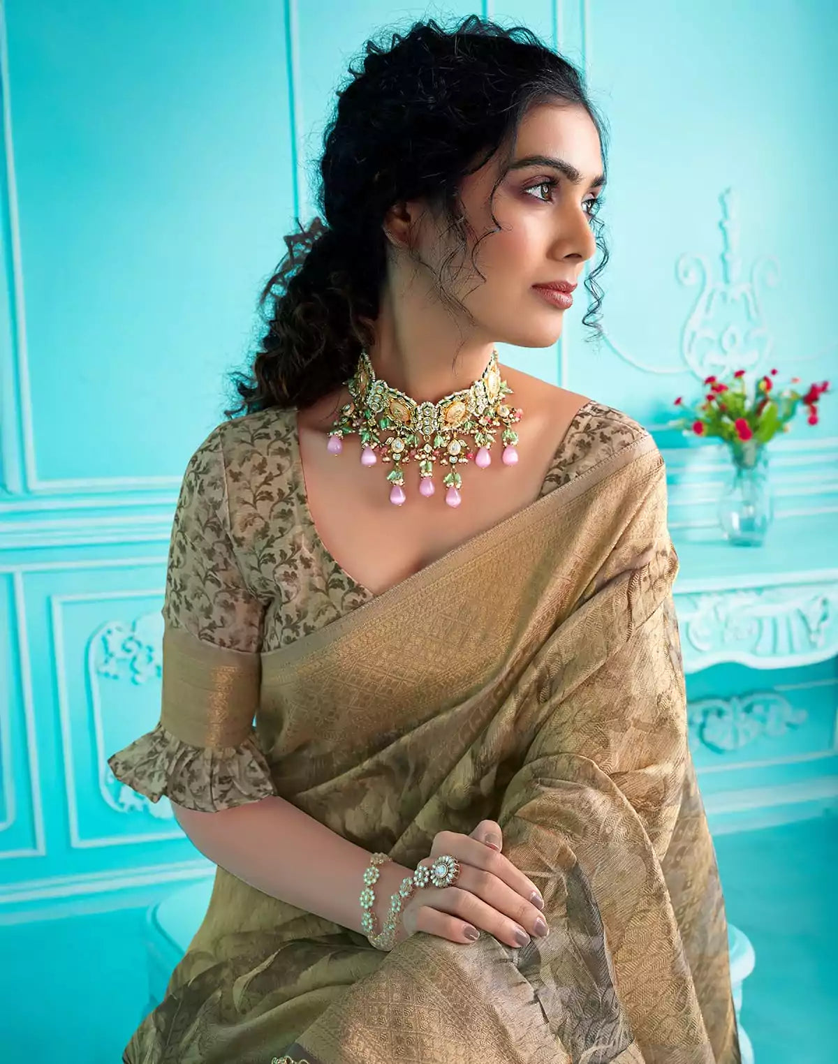 Image of Digital Print with Zari weaving Organza Saree
