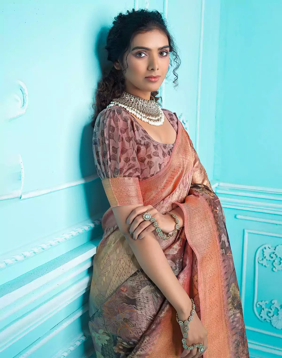 Image of Elegant Organza with digital Floral print Saree