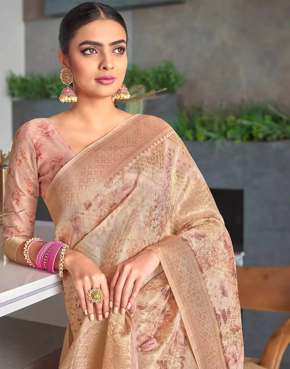Image of Beige Jute Zari weaving Saree