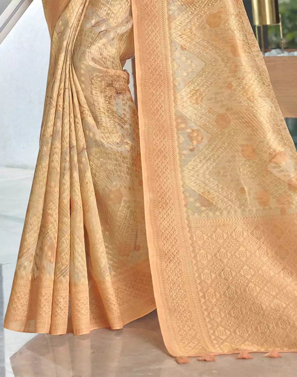 Image of Elegant of Latest Gold Coloured Jute saree
