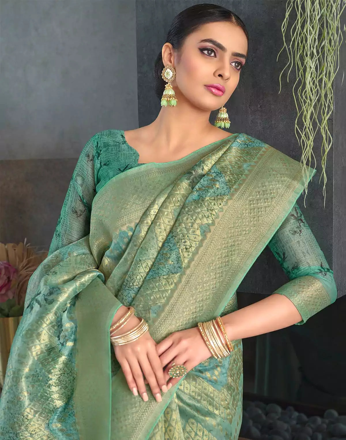 Image of Emerald Light Green Colour with Zari weaving Jute Saree