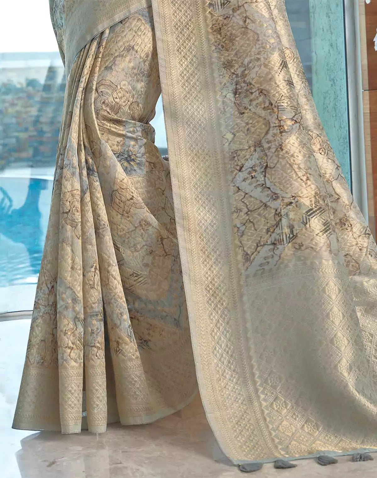 Image of Grey Colour Soft Jute Saree