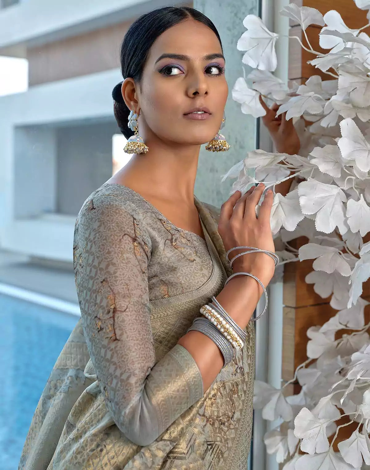 Image of Grey Colour Soft Jute Saree