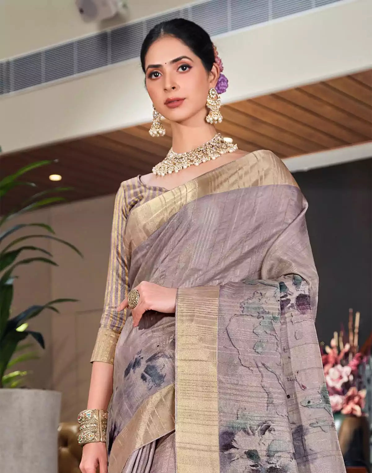 Image of Grey Graphic Print Bagalpuri fabric Saree