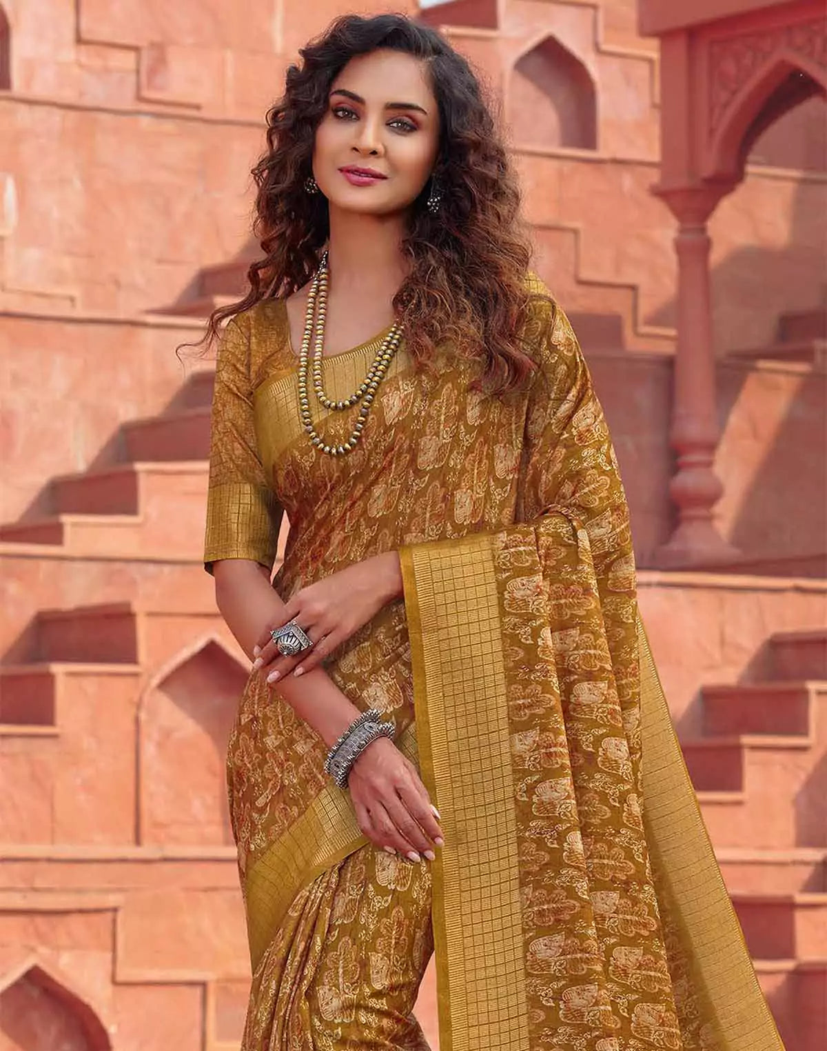 Image of Mehendi Green Graphic design Jute Silk Saree