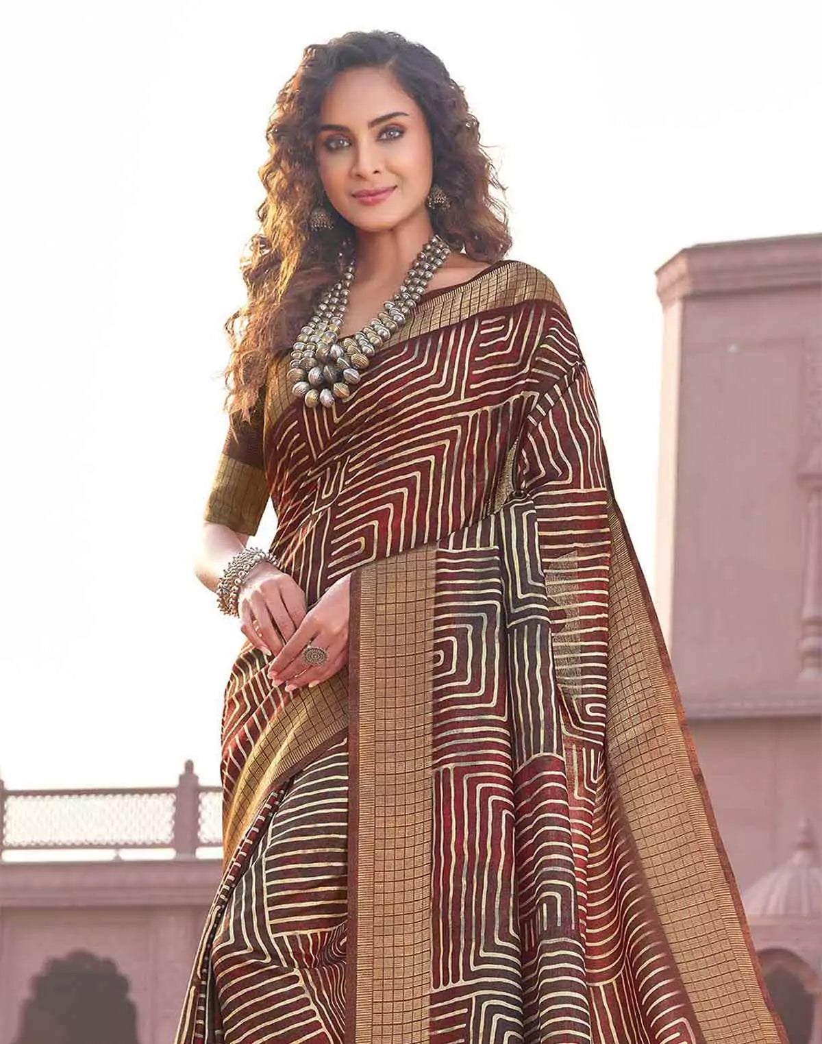 Image of Jute Silk Brown Colour Fancy Saree