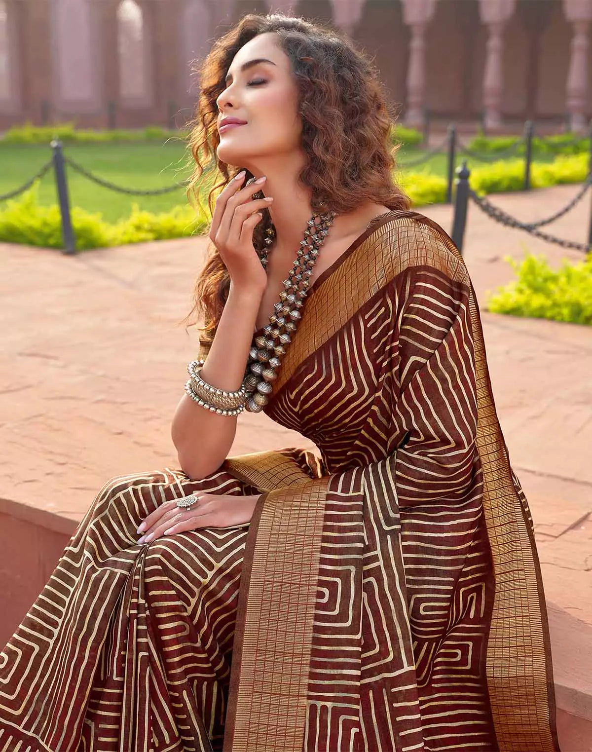 Image of Jute Silk Brown Colour Fancy Saree