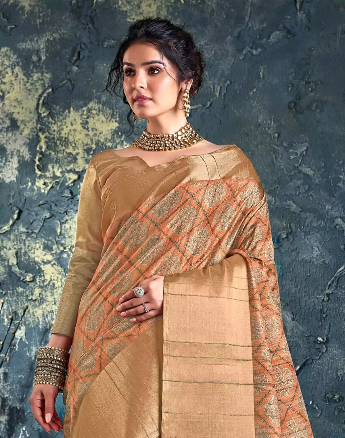 Image of Orange Coloured light weight Jute Saree