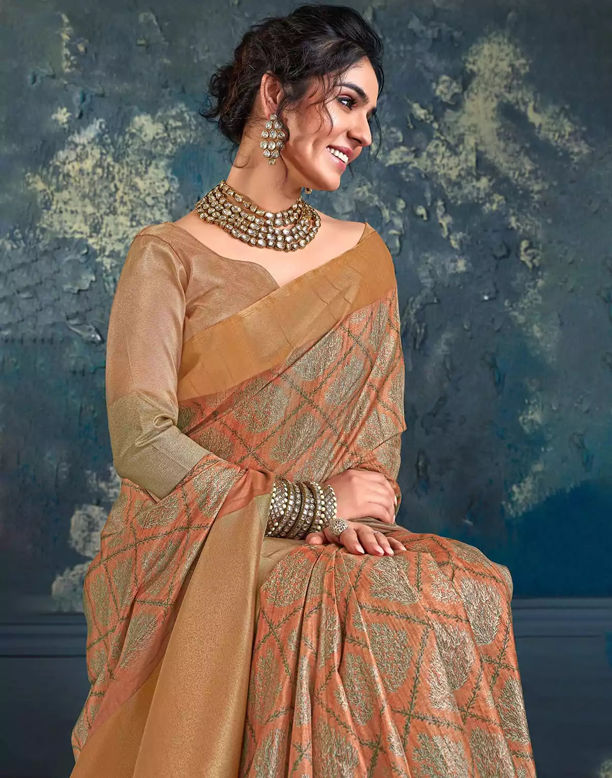 Image of Orange Coloured light weight Jute Saree