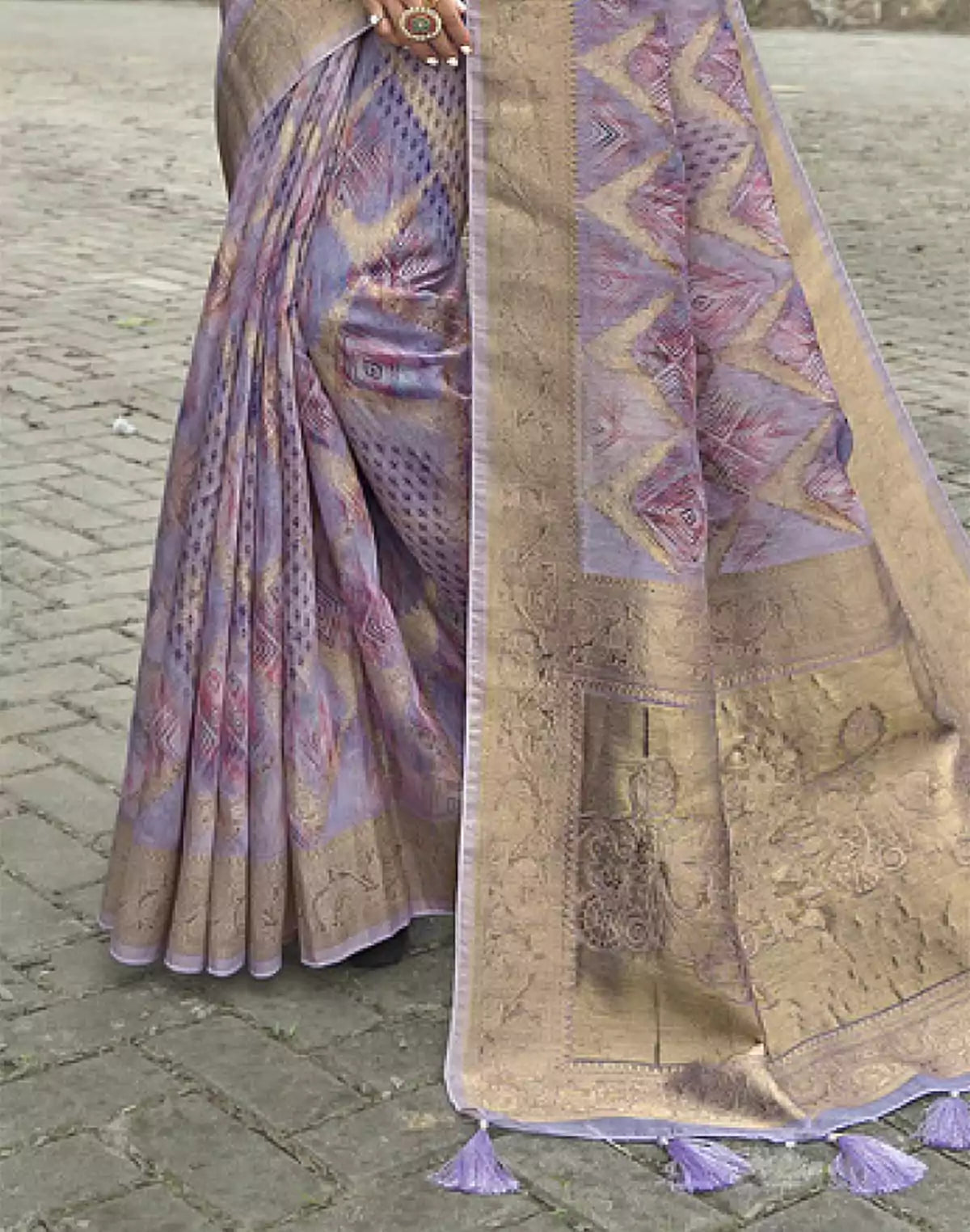 Image of Attractive Violet Coloured Floral Jute Fancy Saree