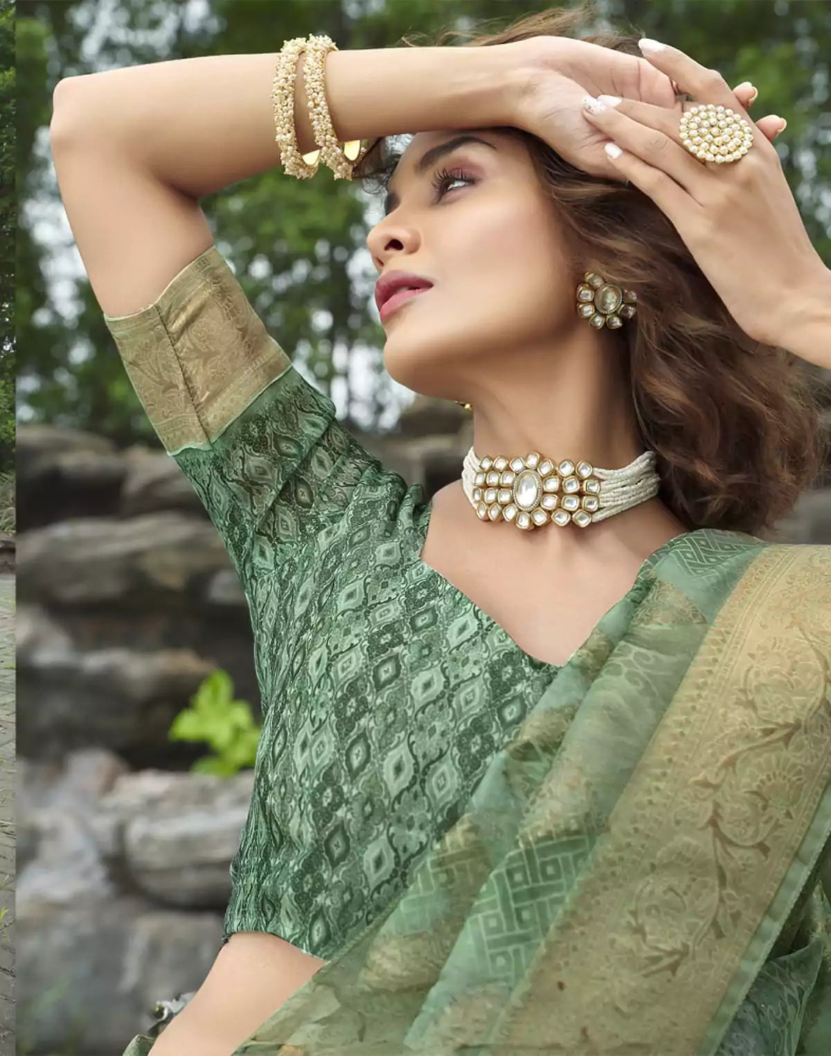 Image of Green Coloured Floral Weaving Fancy Jute Saree