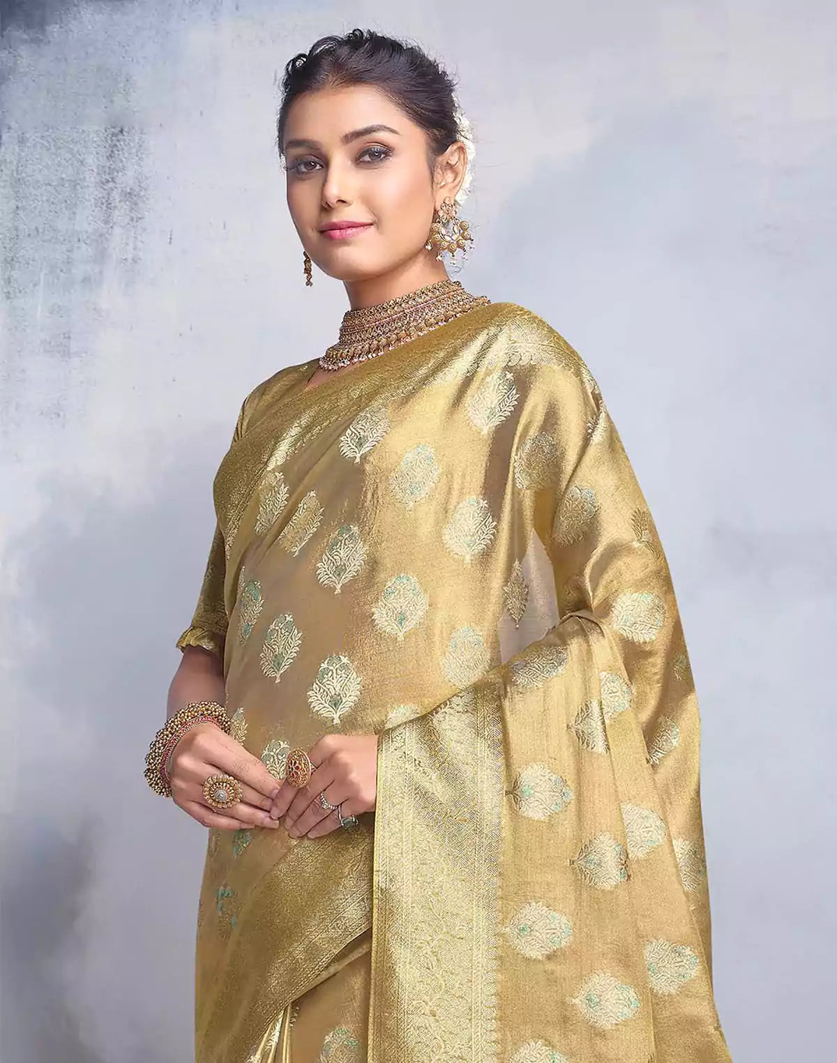 Image of Brownish Gold Matte Banaras Tissue Saree