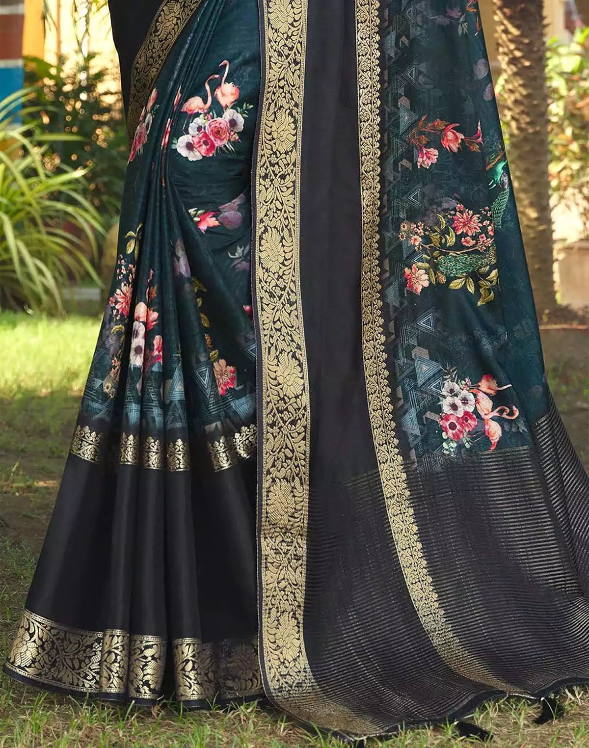 Image of Peacock Blue Novelty Pattern Dola Silk Saree