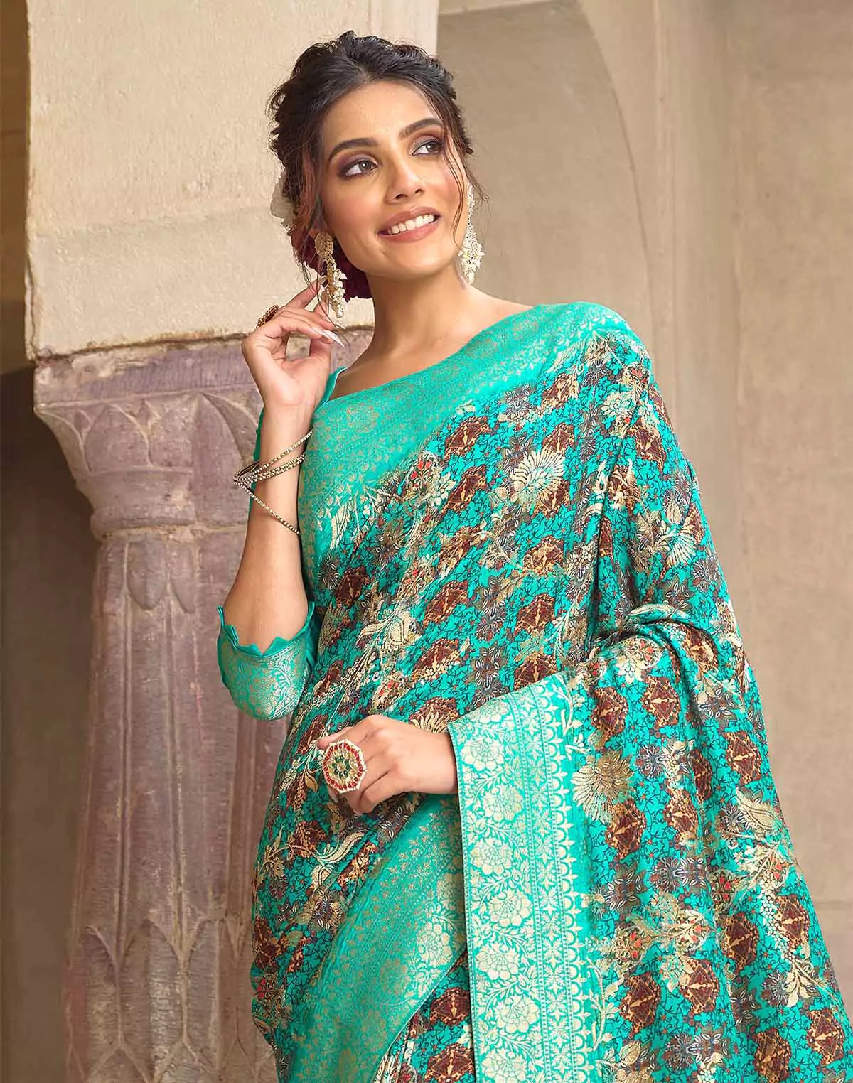 Image of Stunning Sea Green Soft Dola Silk Saree