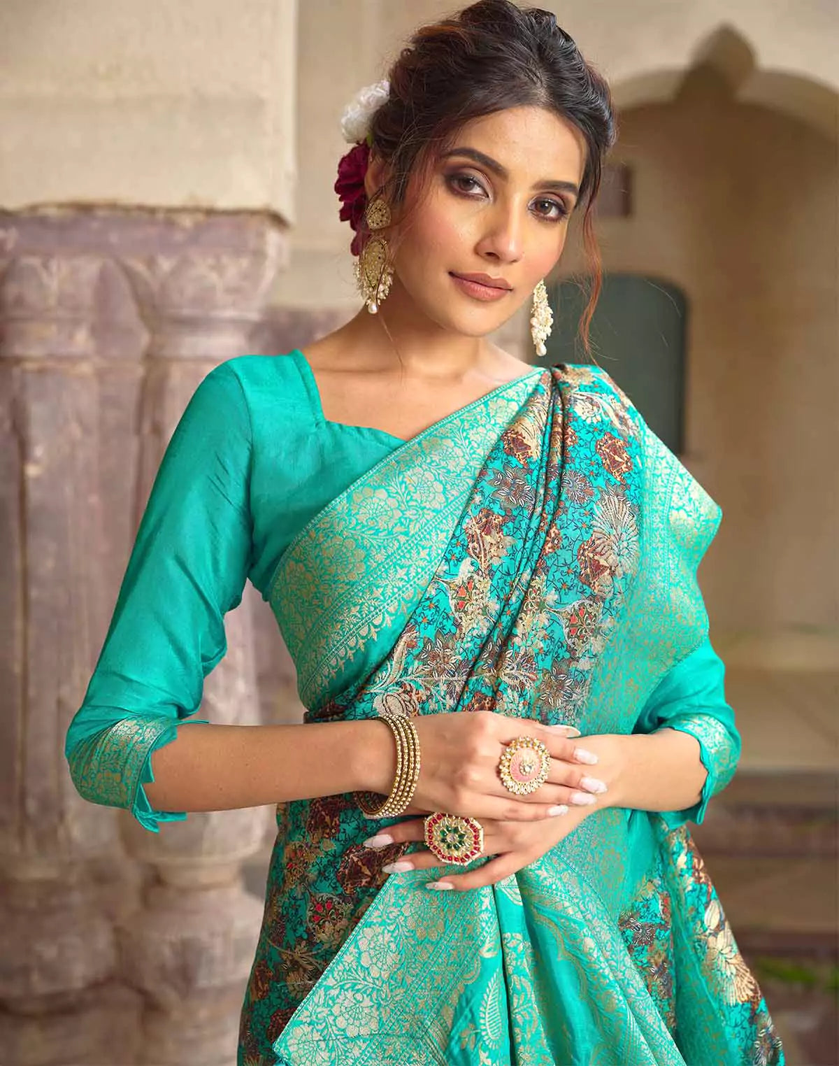 Image of Stunning Sea Green Soft Dola Silk Saree