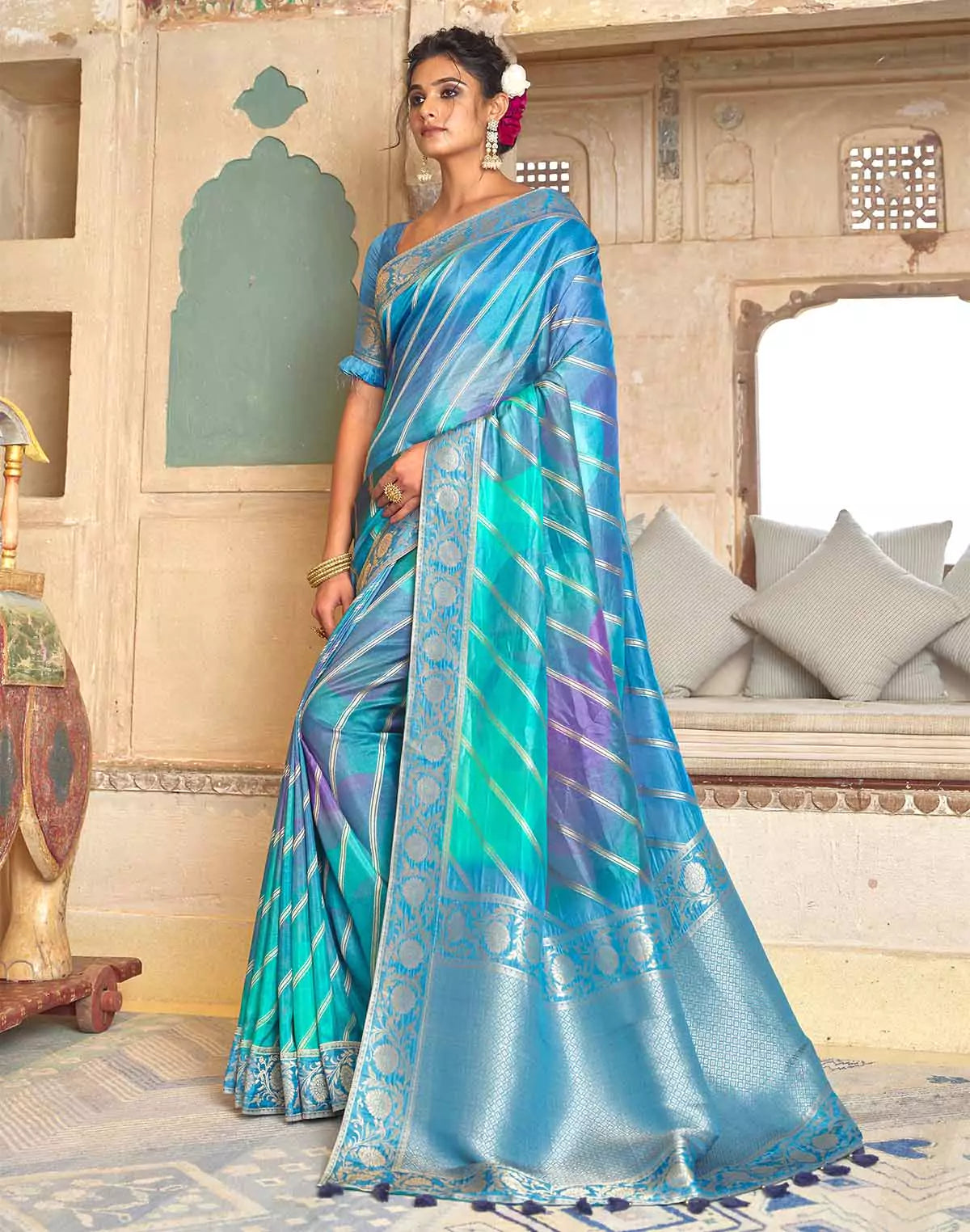Image of Soft Dola Silk Zari Printed Saree