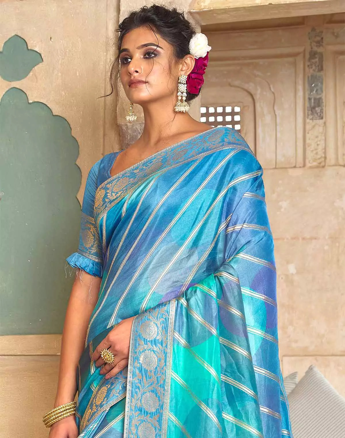 Image of Soft Dola Silk Zari Printed Saree