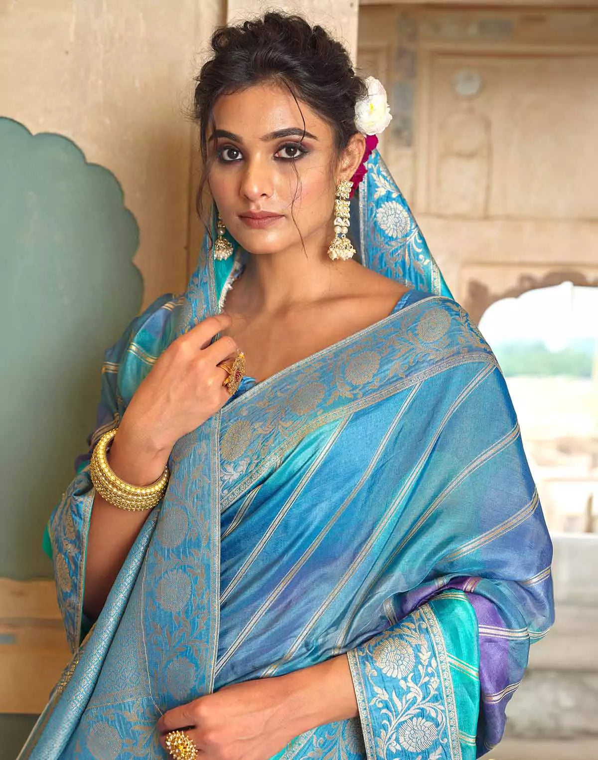 Image of Soft Dola Silk Zari Printed Saree
