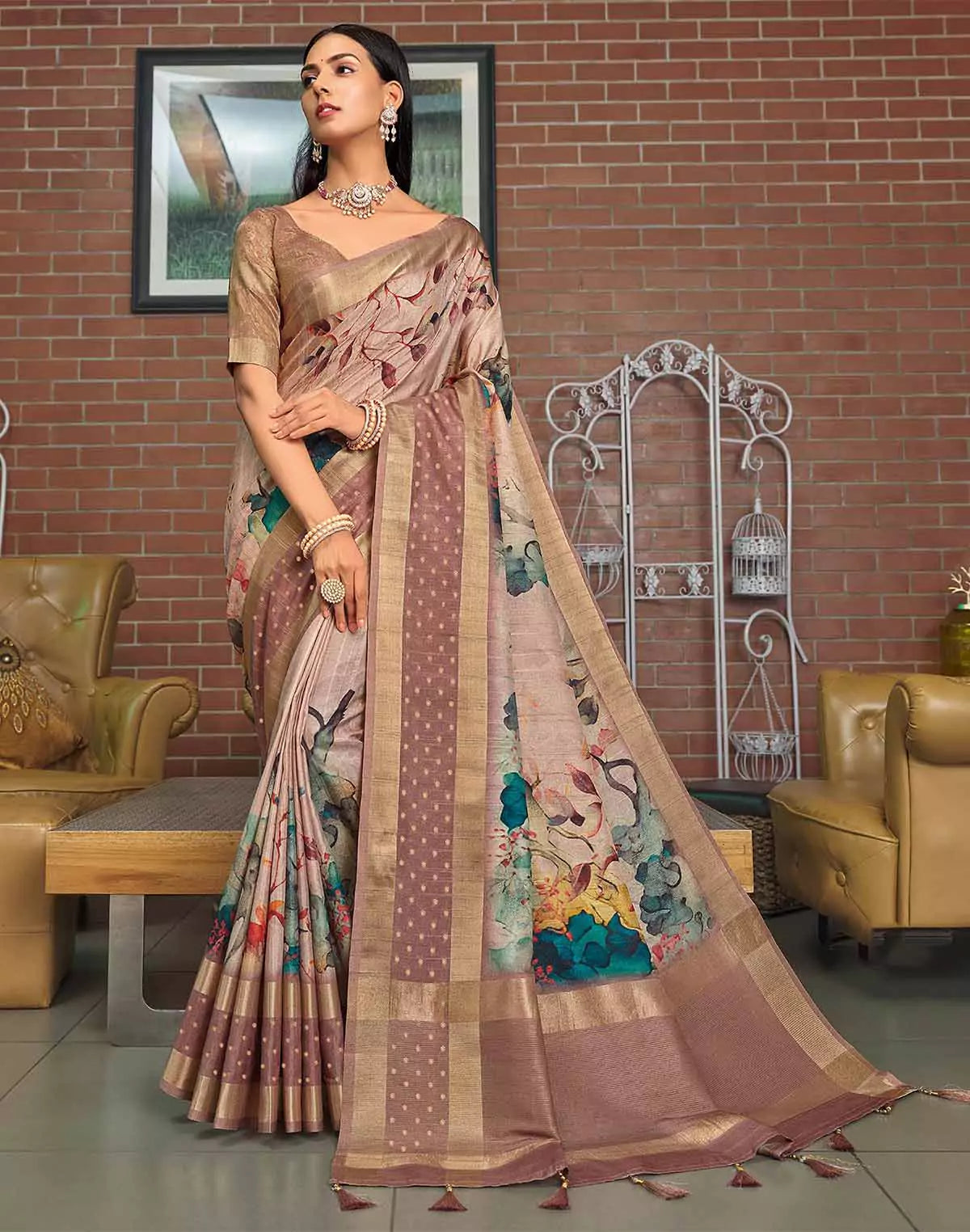 Image of Beautiful Digital Print Jute Silk Saree