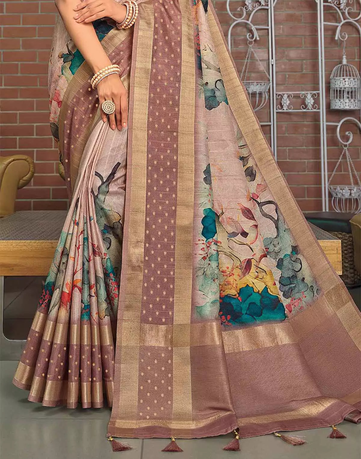 Image of Beautiful Digital Print Jute Silk Saree