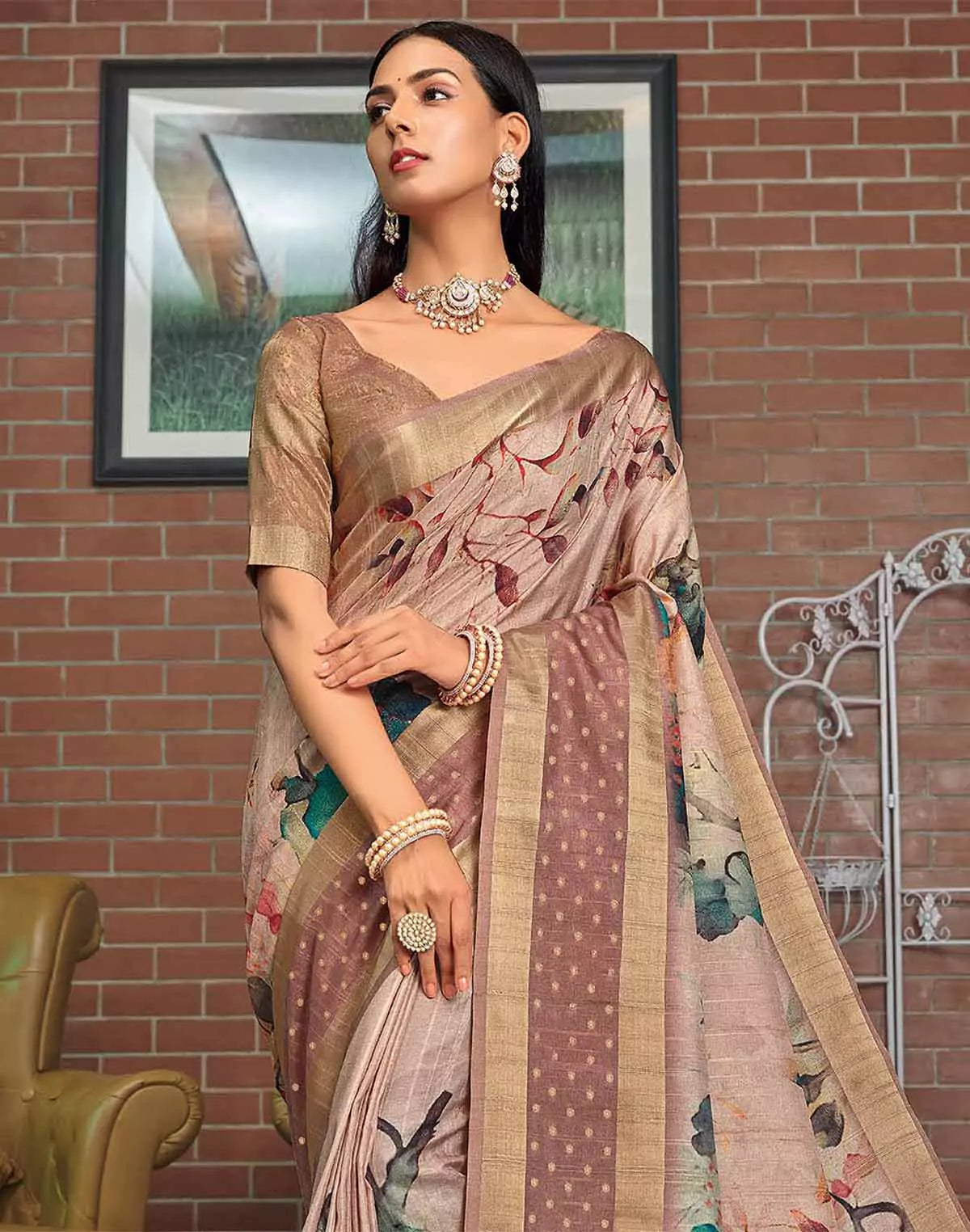 Image of Beautiful Digital Print Jute Silk Saree