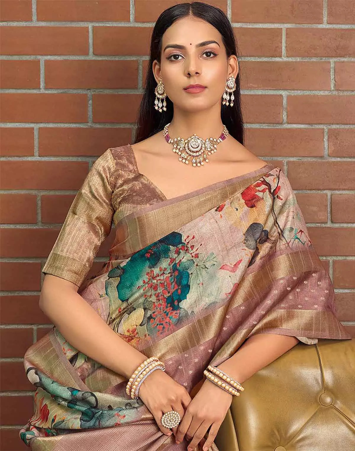 Image of Beautiful Digital Print Jute Silk Saree