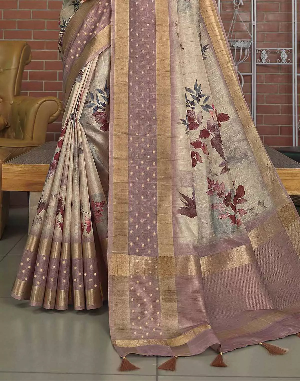 Image of Light Grey Digital Print Jute Silk Saree