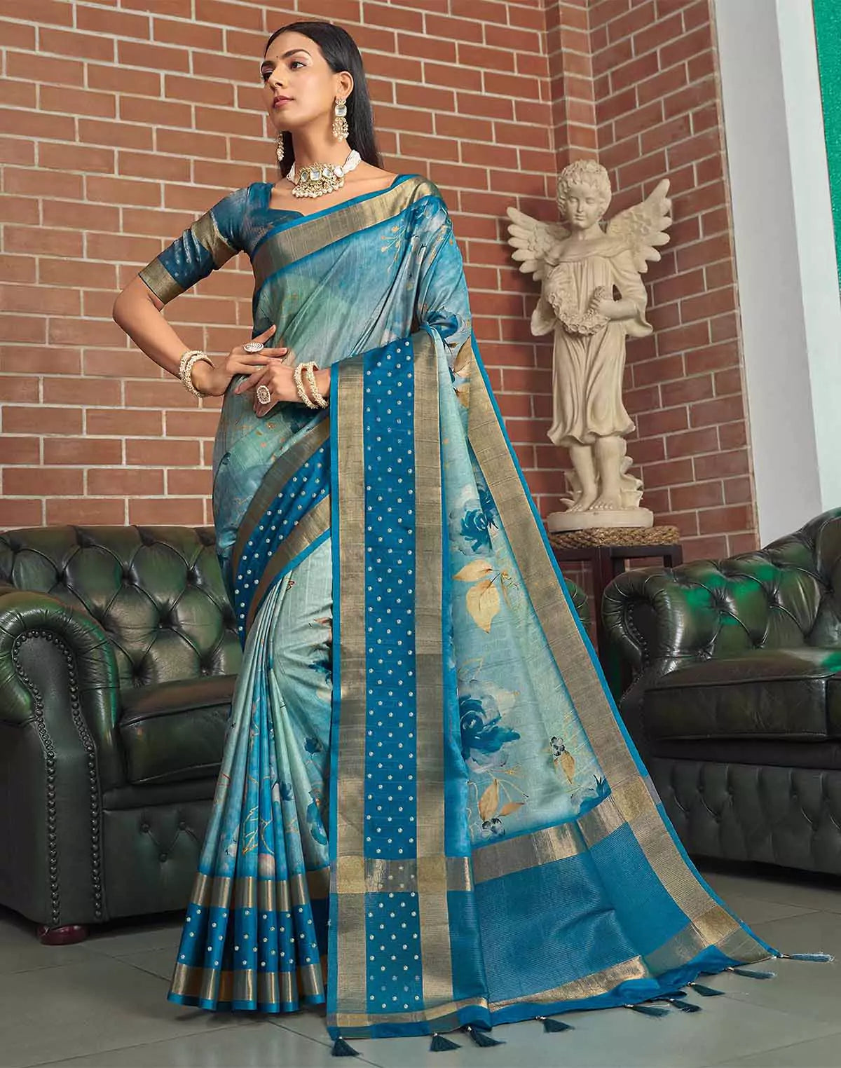 Image of Stylish Blue Colour Jute Silk Fancy Saree