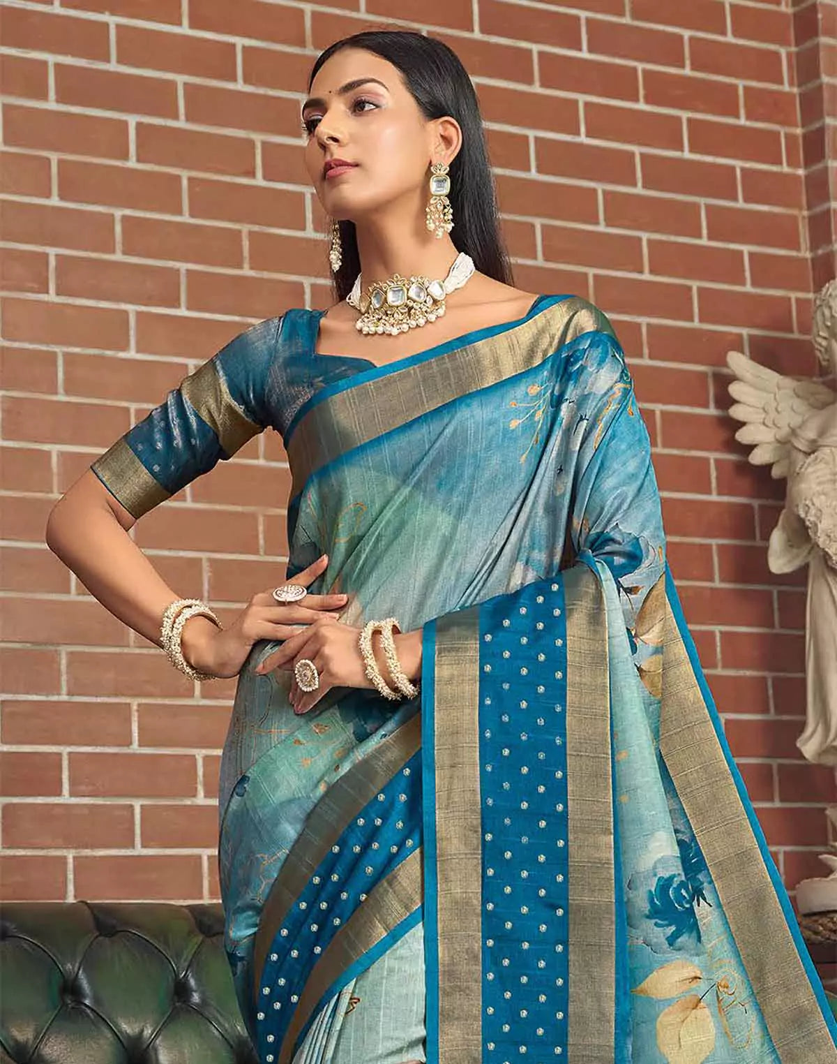 Image of Stylish Blue Colour Jute Silk Fancy Saree