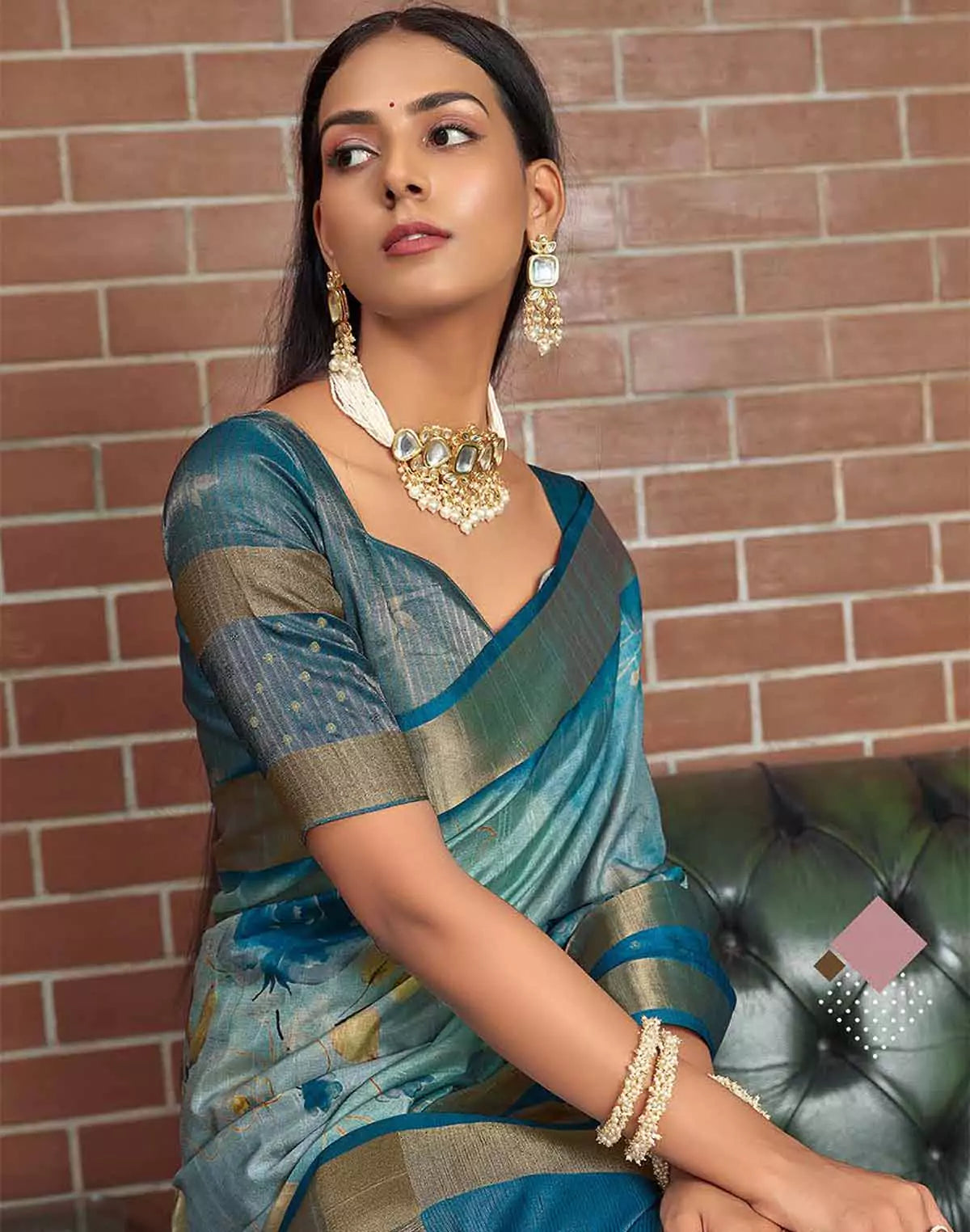 Image of Stylish Blue Colour Jute Silk Fancy Saree