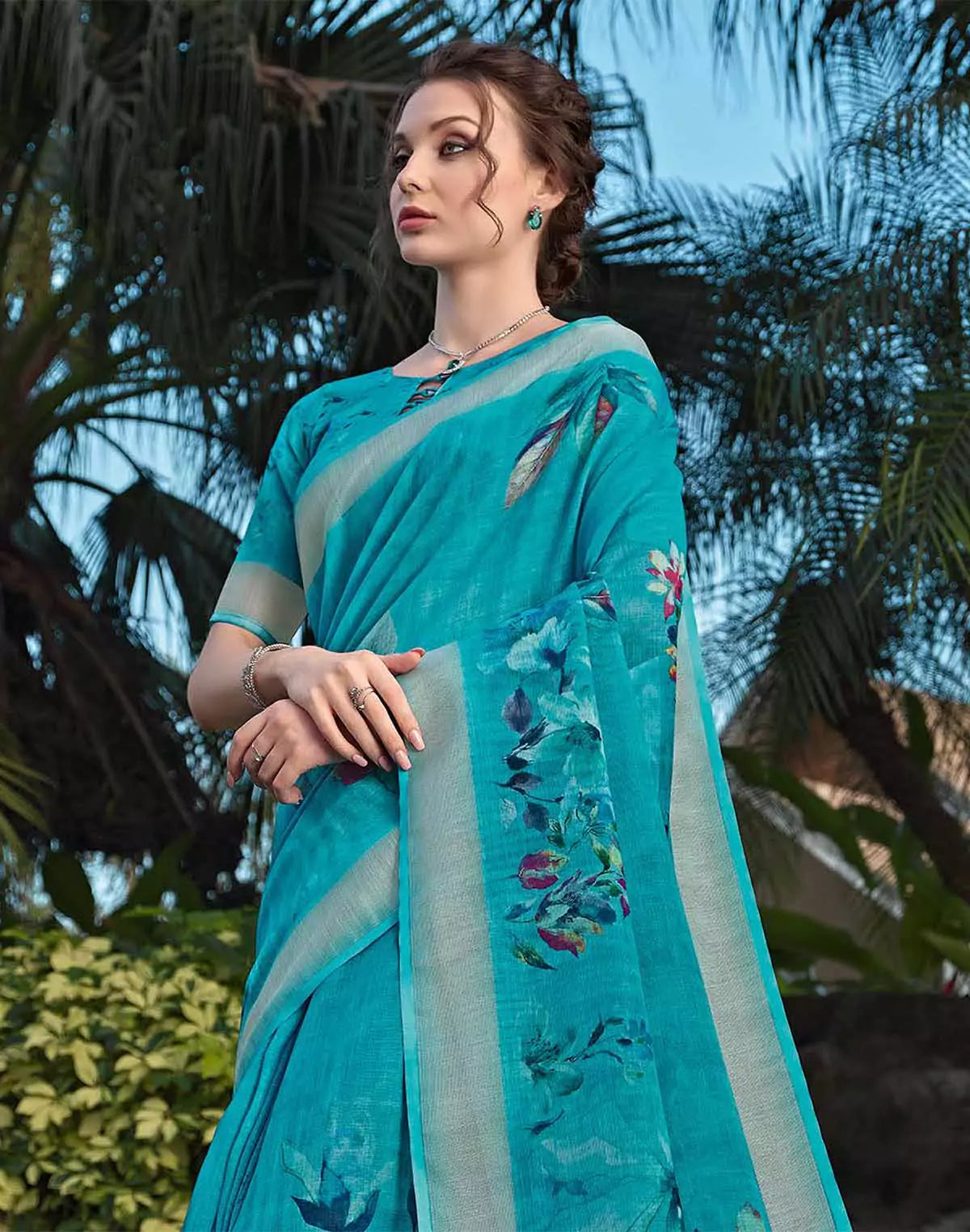 Image of Graceful Green Linen Designer Saree
