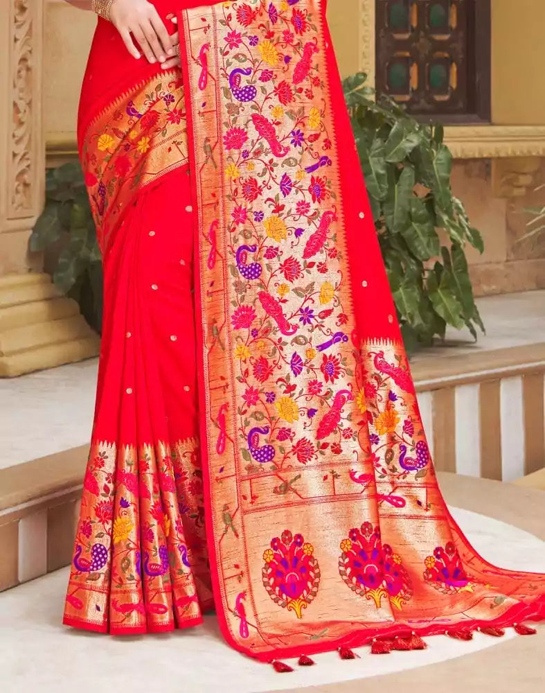 Image of Red Coloured Plain Banaras Fancy Saree