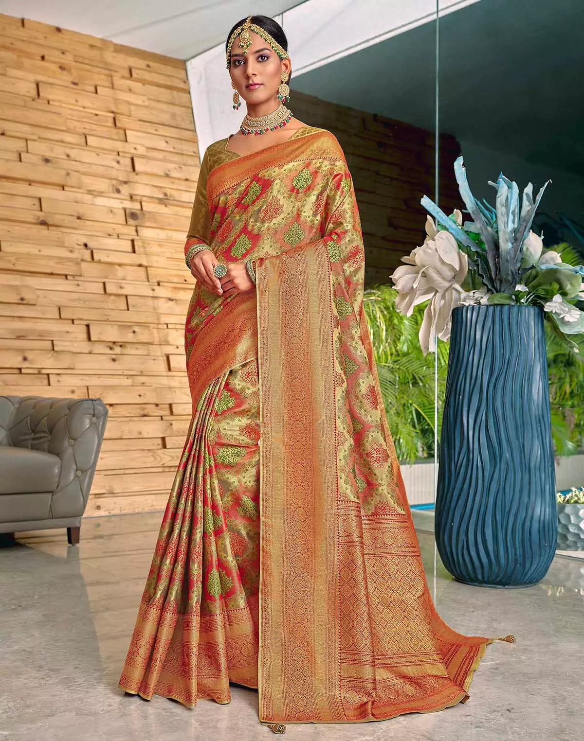 Image of Elegant Padiya Meena work Banaras Tissue Saree