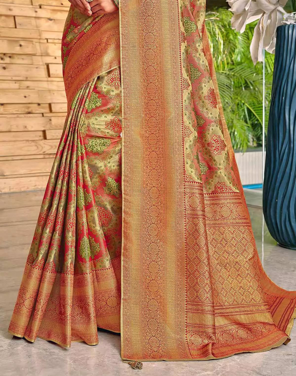 Image of Elegant Padiya Meena work Banaras Tissue Saree