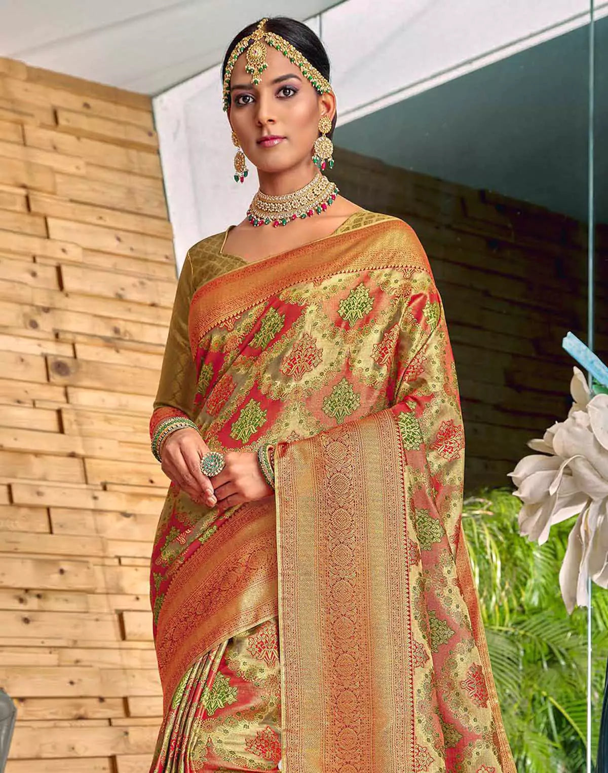 Image of Elegant Padiya Meena work Banaras Tissue Saree
