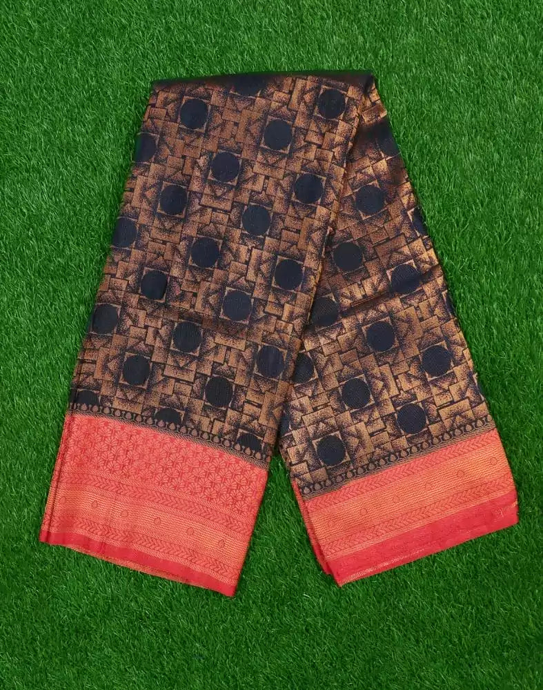 Image of Navy Blue Geometric Zari Soft Silk Saree