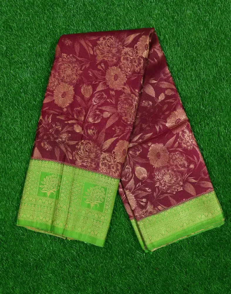 Image of Maroon colour Floral Zari Soft Silk Saree