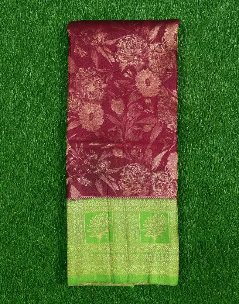 Image of Maroon colour Floral Zari Soft Silk Saree