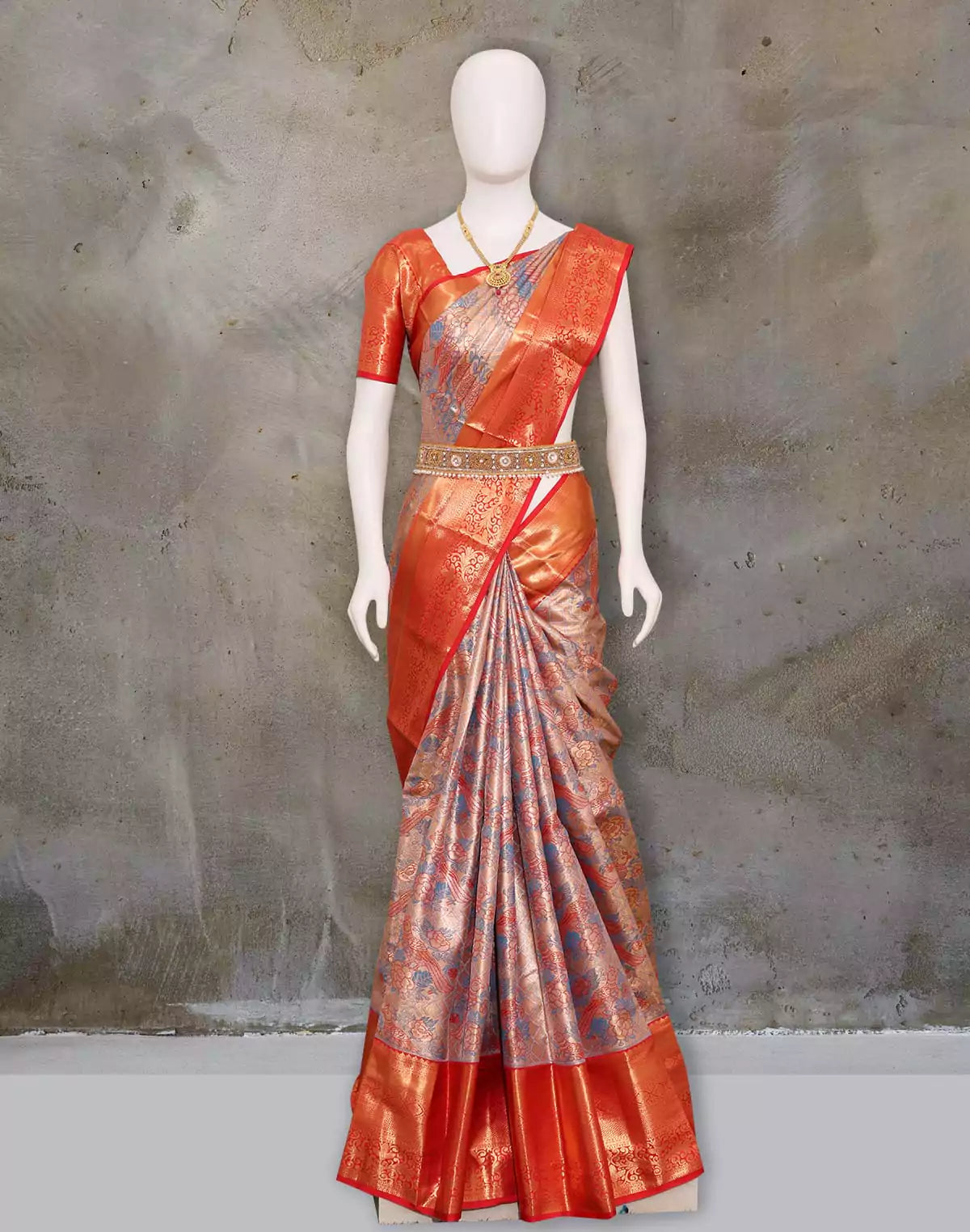 Image of Blue Meenakari Novelty with Floral design Tissue Padiya Pattu Saree