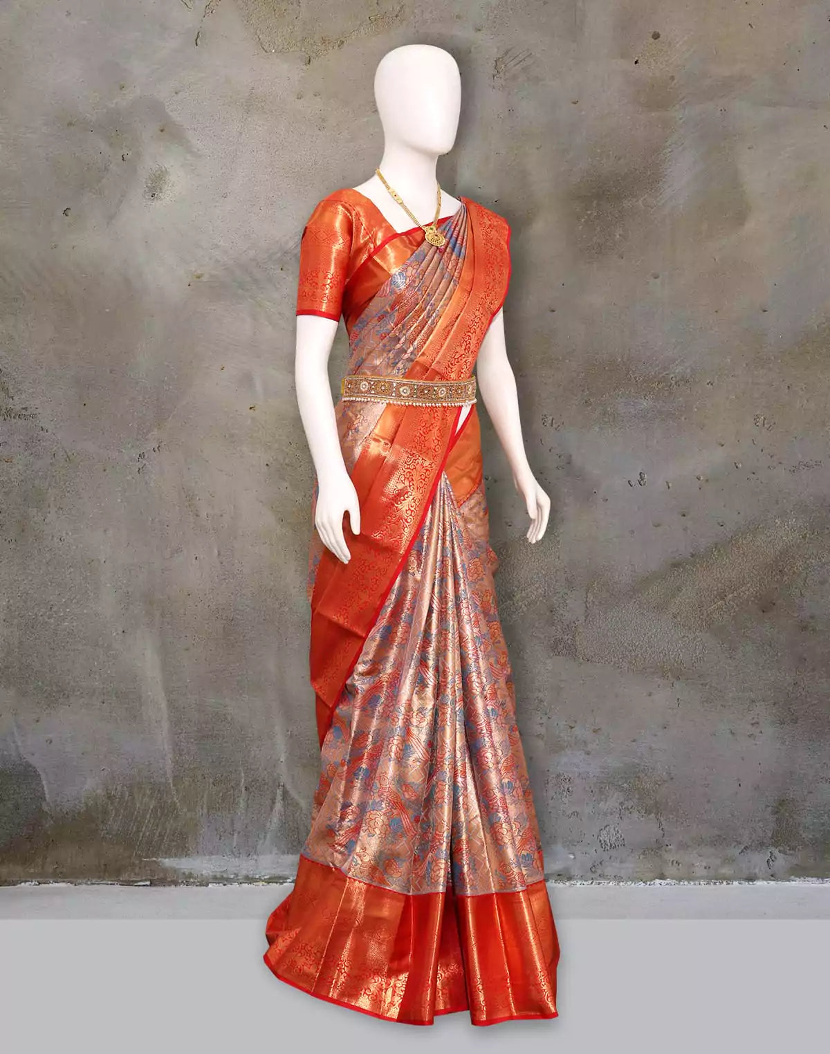 Image of Blue Meenakari Novelty with Floral design Tissue Padiya Pattu Saree