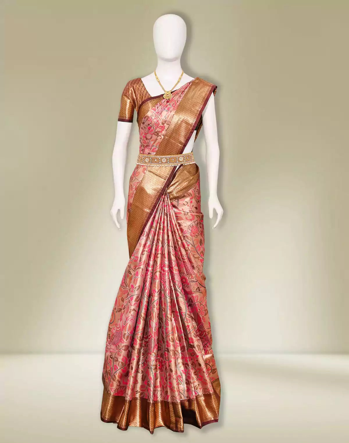 Image of Light Pink Floral Kanchi Tissue Padiya Pattu Saree