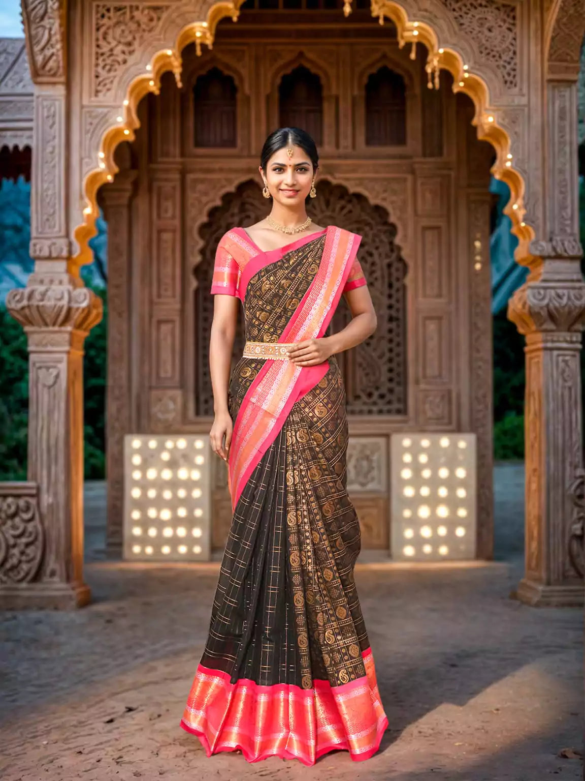 Image of Black Coloured Chanderi Sico Cotton Saree