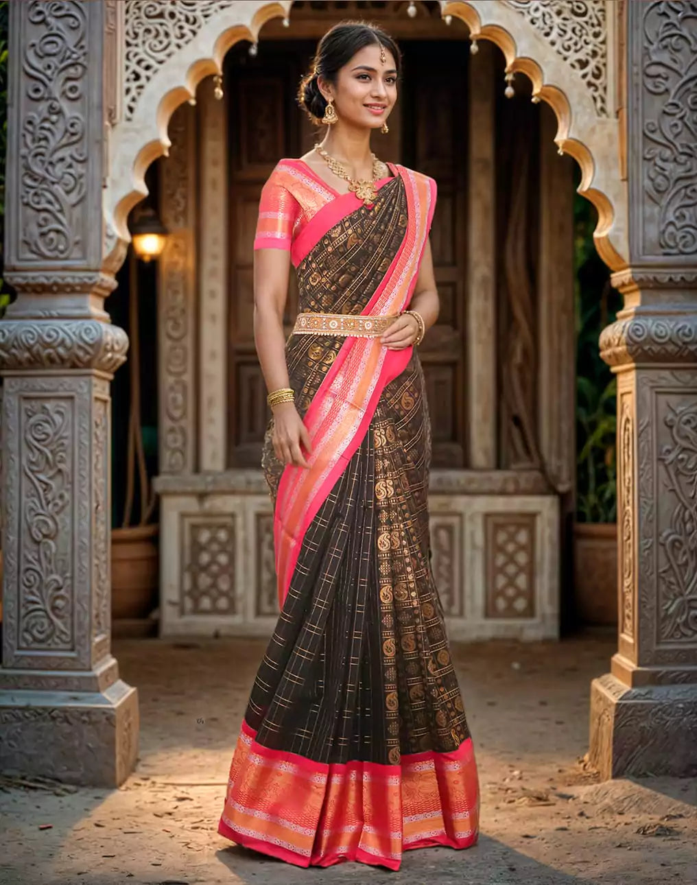 Image of Black Coloured Chanderi Sico Cotton Saree