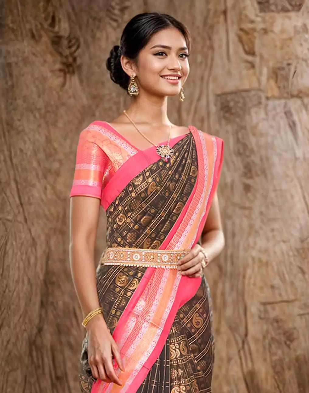 Image of Black Coloured Chanderi Sico Cotton Saree